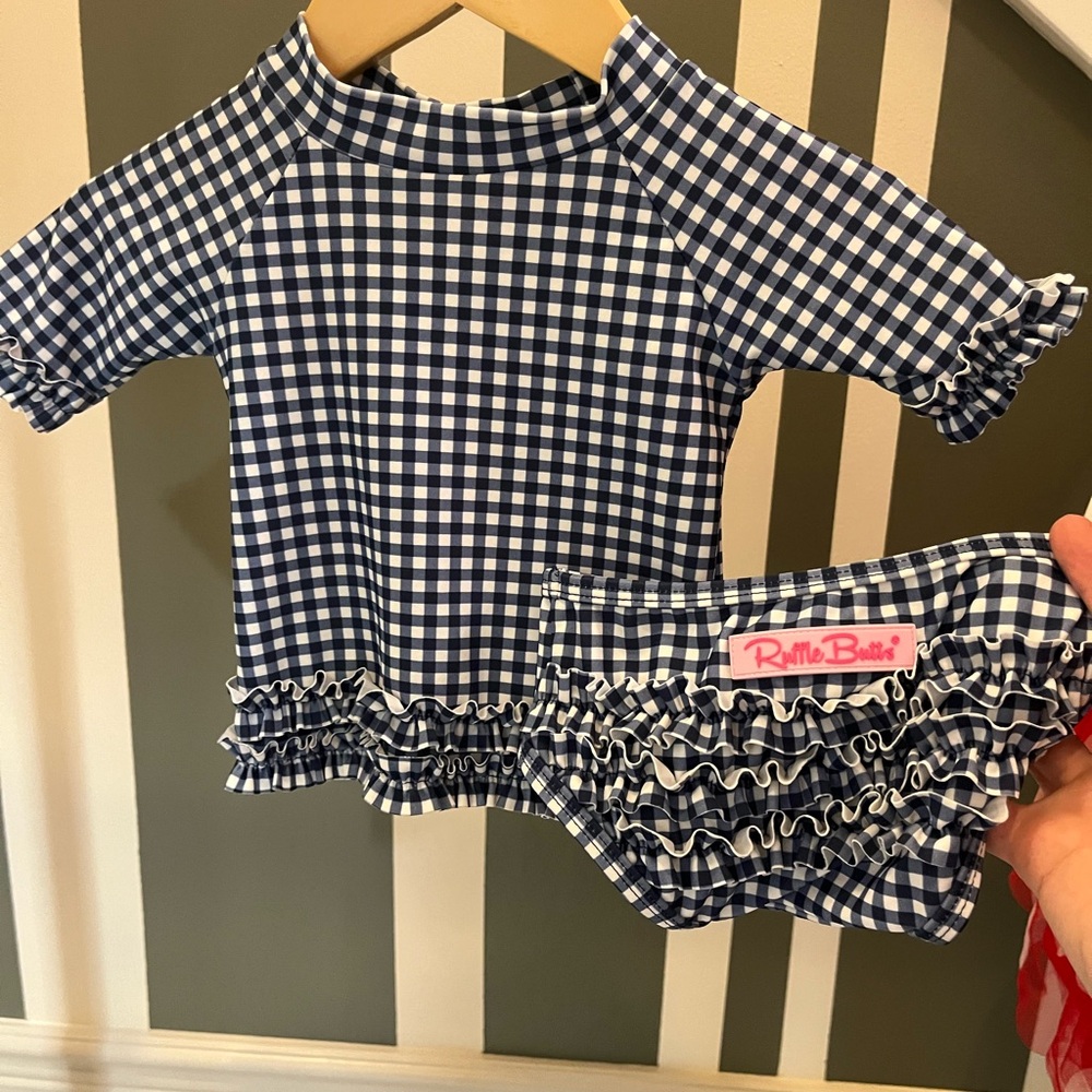 Ruffle Butts Navy and White Gingham Swim Suit Bathing Suit Two Pieces
